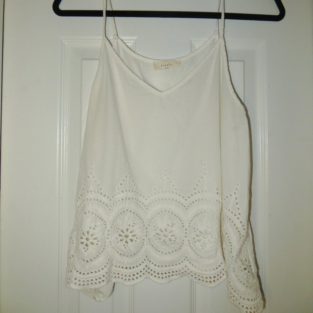 Elodie White Eyelet Lace Floral Hem Tank Top